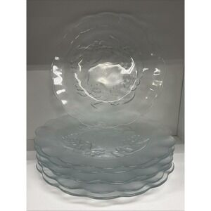 Set of 7 KIG Indonesia Clear Glass 7" Dessert Plates Floral Pattern Scallop Edge